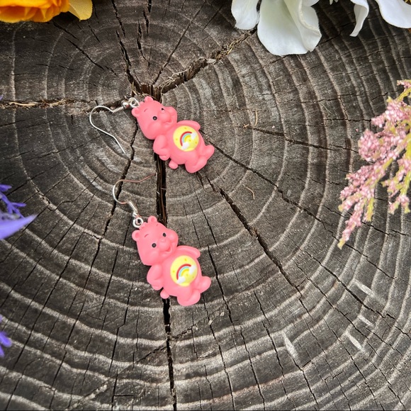 Rose Pink earrings Care Bears Inspired earrings bear rainbow care bear Hot Pink - Picture 3 of 14